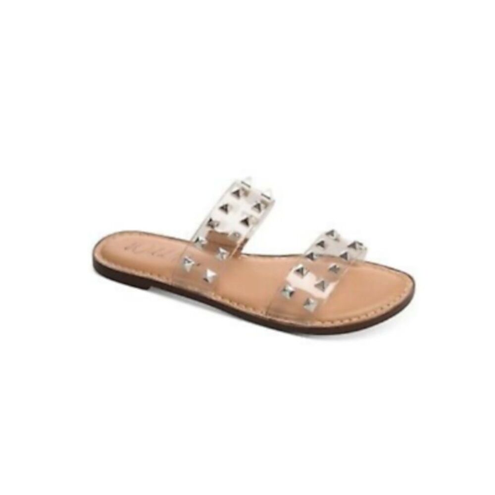 WILD PAIR Womens Brown Double Band Ginniev Round Toe Slip On Slide Sandals 7.5 M